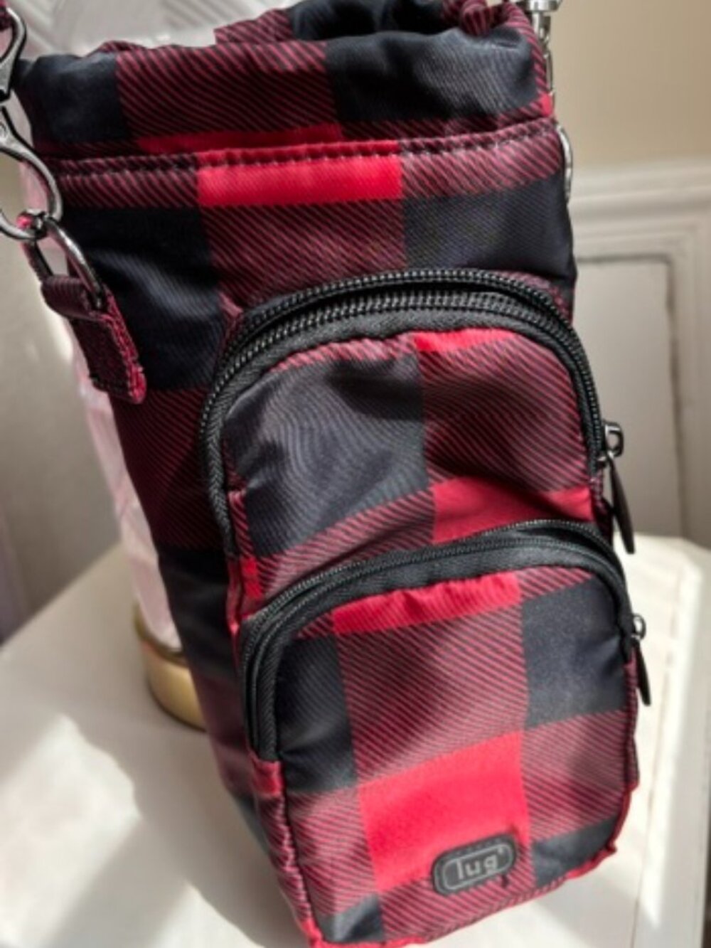 LUG Red and Black Plaid Water Bottle Holder